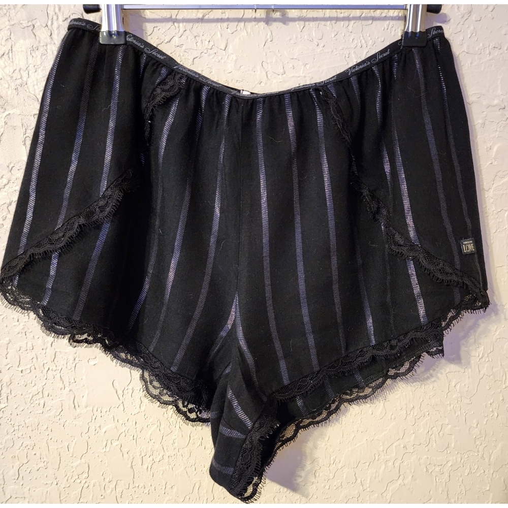 Victoria's Secret "Love" Lounge Pajama Shorts Black w/ Silver Metallic